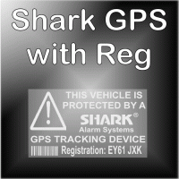 4 x Shark - Vehicle GPS Tracking Security Window Alarm Stickers - Registration Printed